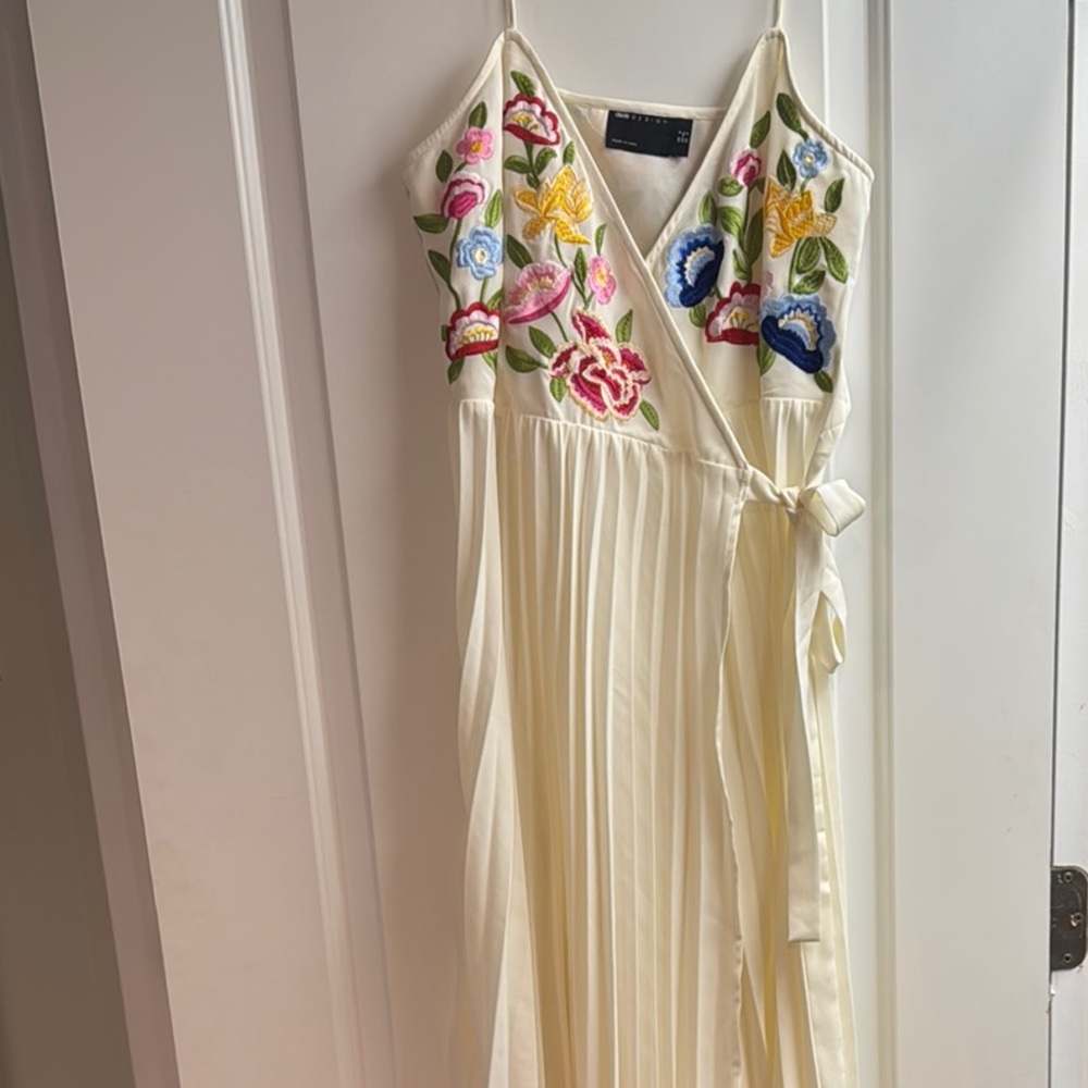 ASOS Cream Pleated Midi Dress with Spaghetti Straps